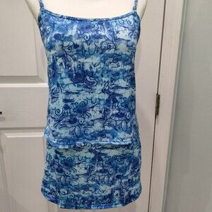 It Figures 2 Piece Swim Dress, Blue Print, Size 12, New